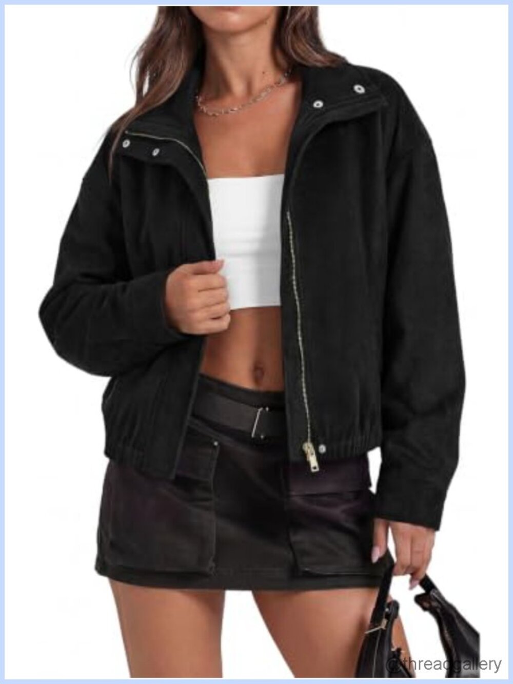 Lightweight Faux Suede Bomber Jacket Women Zip Up Cropped Coat